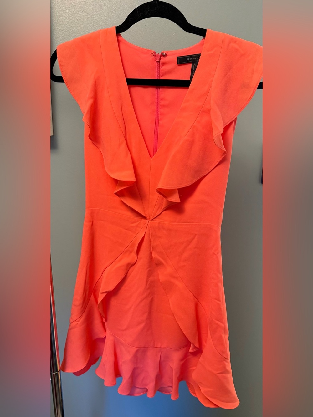 BCBGMaxAzria Coral Ruffle V-Neck Dress